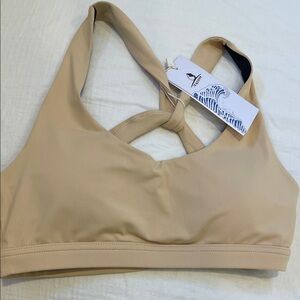Beige Sports Bra with Crossback Design